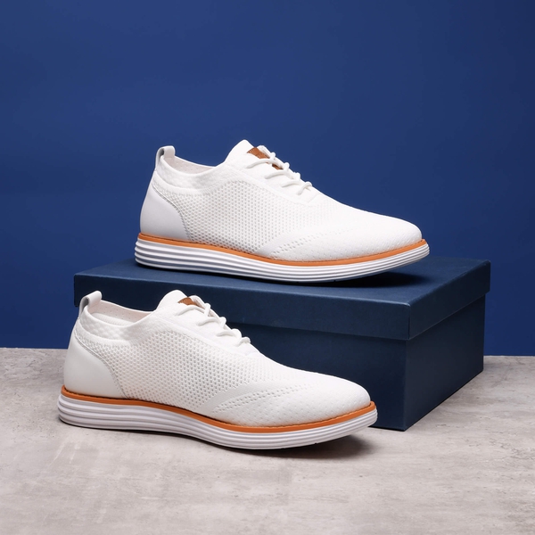 [KnitFlex Breeze+] Men's Breathable Mesh Oxford Sneakers - WHITE - 1